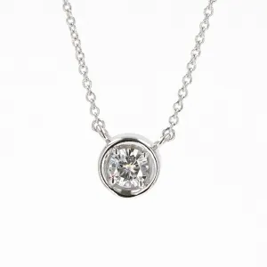 0.33 CTW DEW Round Moissanite Bezel Necklace in Sterling Silver