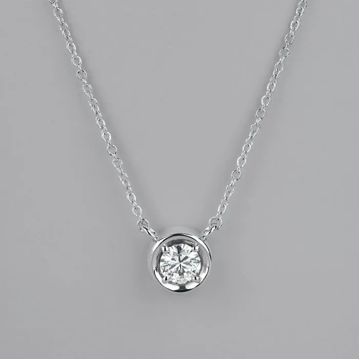 0.33 CTW DEW Round Moissanite Bezel Necklace in Sterling Silver