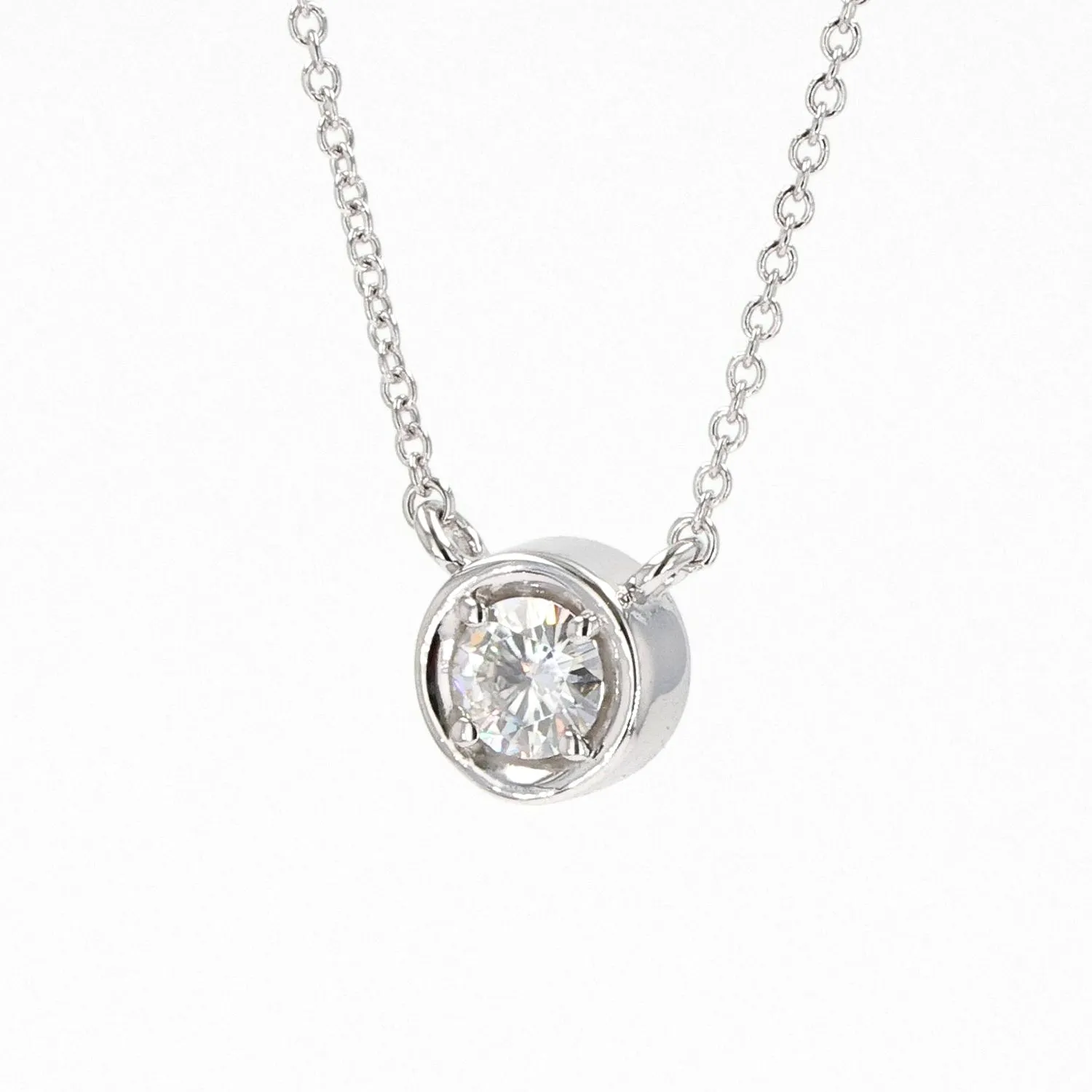 0.33 CTW DEW Round Moissanite Bezel Necklace in Sterling Silver