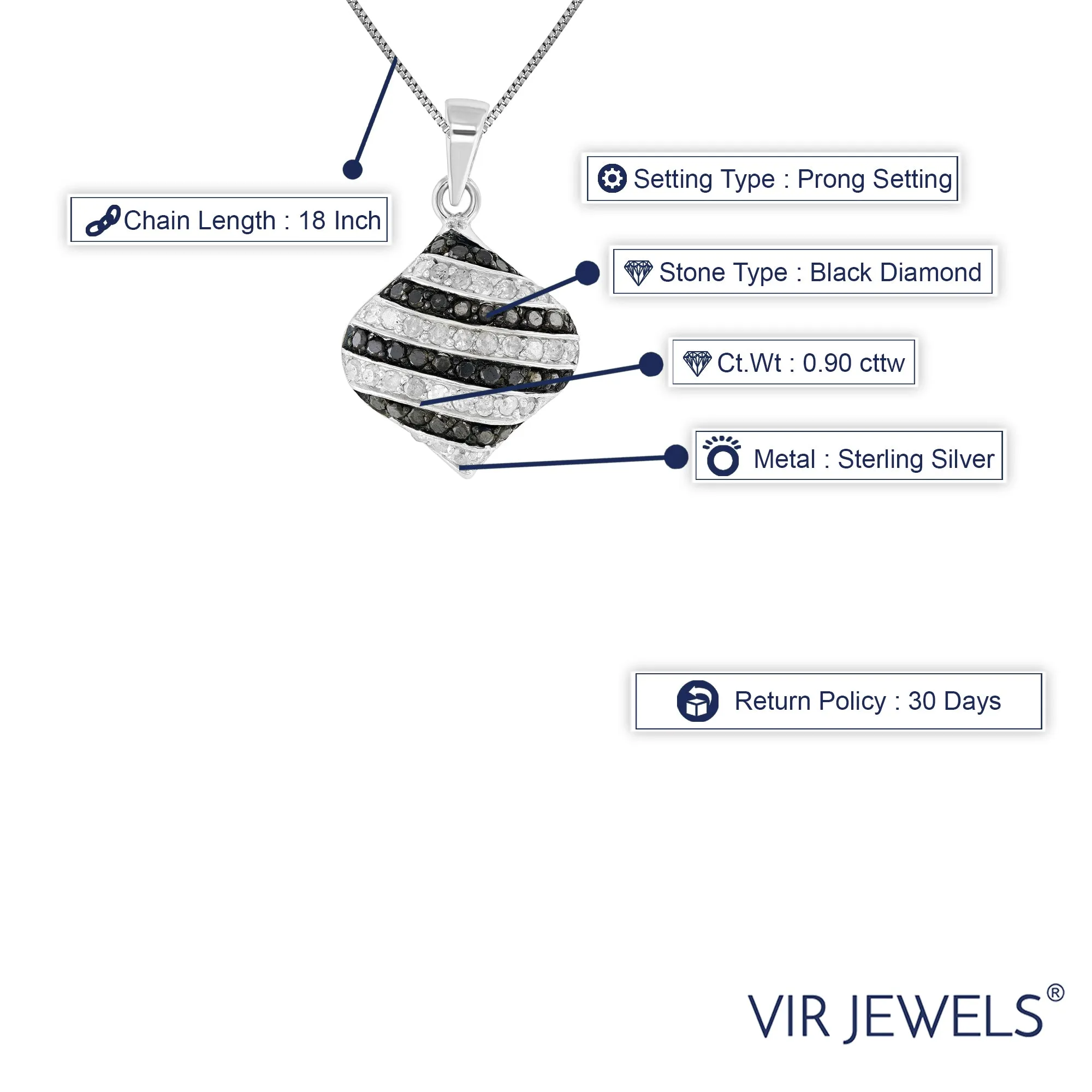0.90 cttw Black and White Layer Diamond Pendant in Sterling Silver