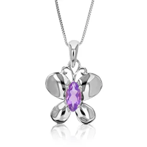0.90 cttw Pendant Necklace, Purple Amethyst Marquise Pendant Necklace for Women in .925 Sterling Silver with Rhodium, 18 Inch Chain, Prong Setting