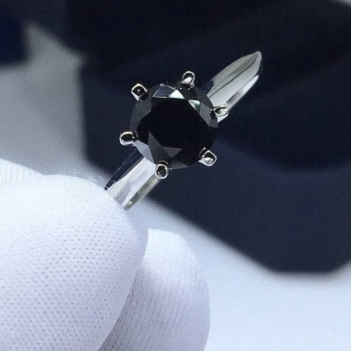 1 Carat Round Cut Black Diamond Engagement Ring