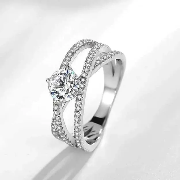 1.0 ct Round Diamond Criss Cross Engagement Ring