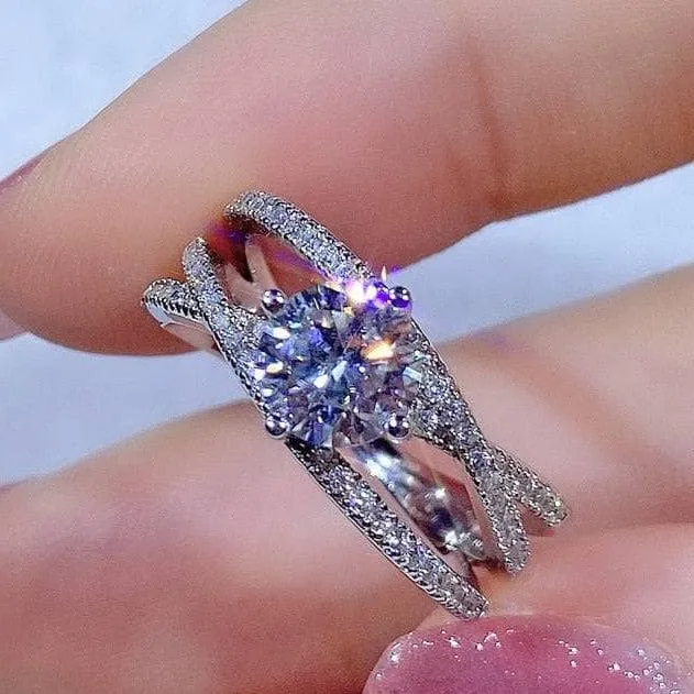 1.0 ct Round Diamond Criss Cross Engagement Ring