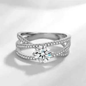 1.0 ct Round Diamond Criss Cross Engagement Ring