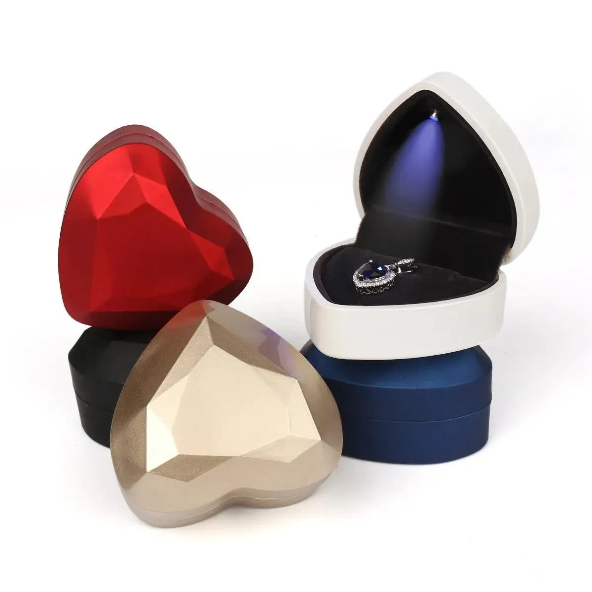100PCs Pack Beautiful Heart Shaped Jewelry Box with Light