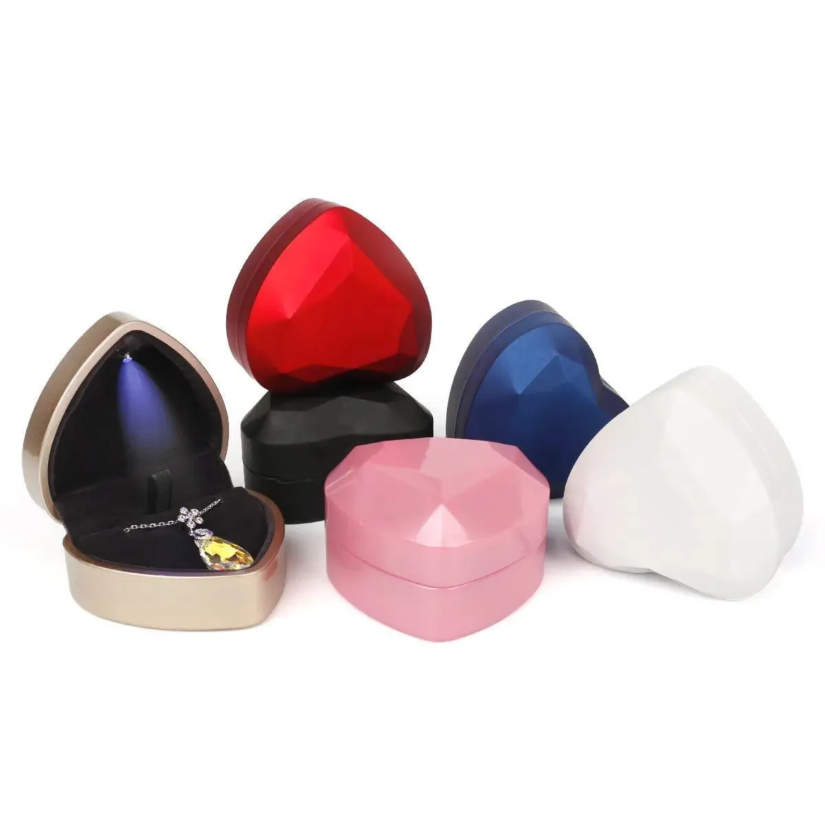 100PCs Pack Beautiful Heart Shaped Jewelry Box with Light