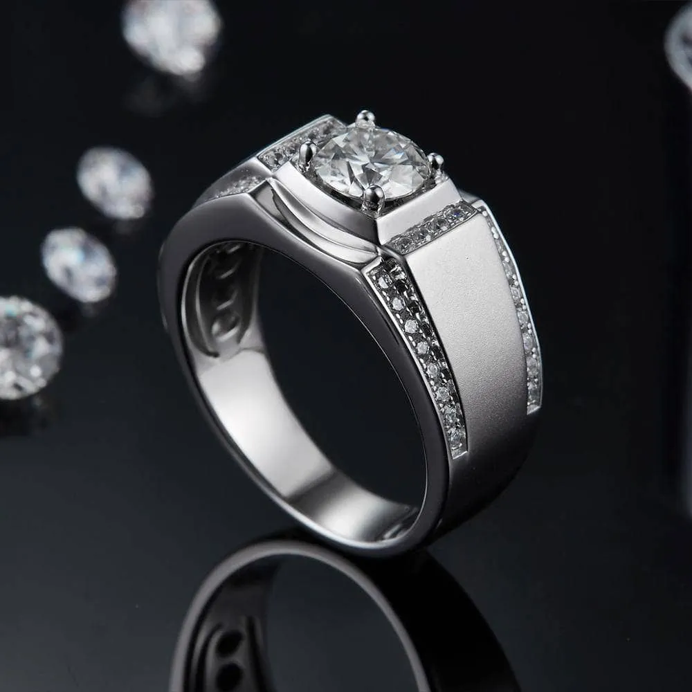 1.0ct Round Diamond Center Channel Sides Men's Diamond Ring