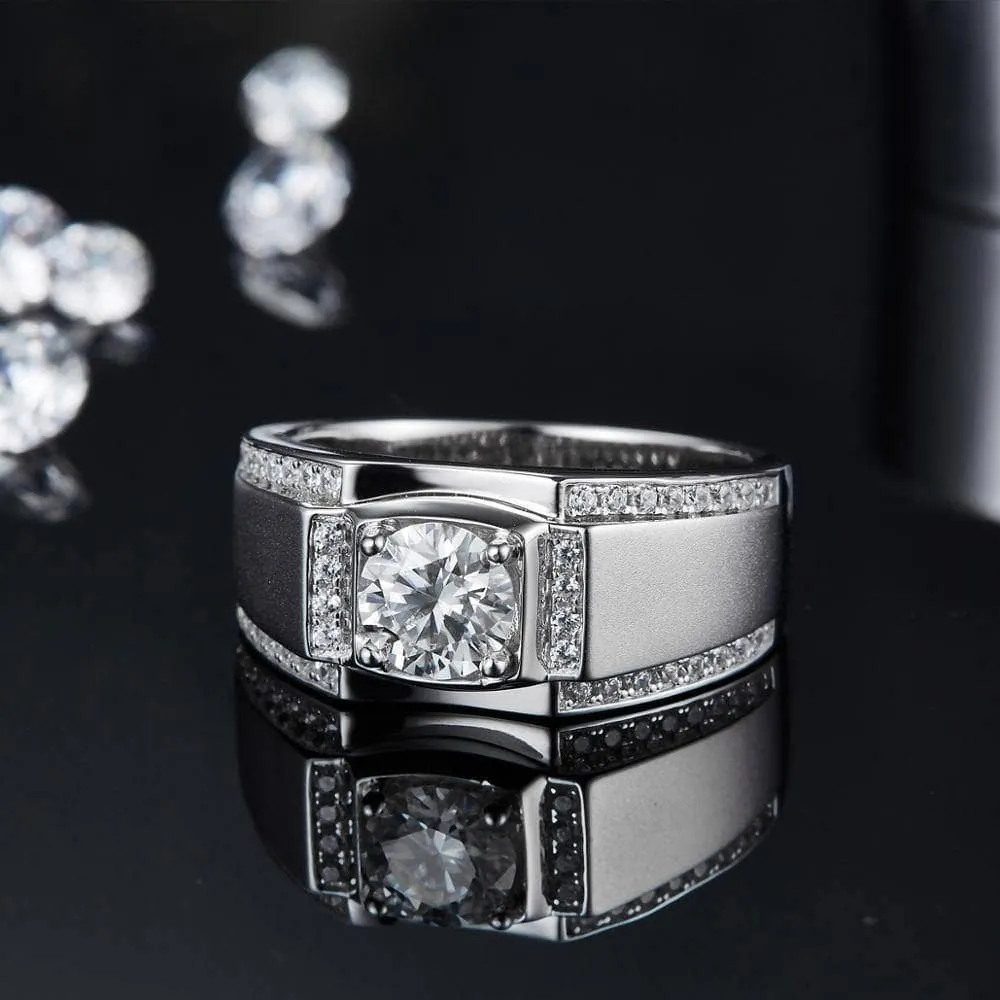1.0ct Round Diamond Center Channel Sides Men's Diamond Ring
