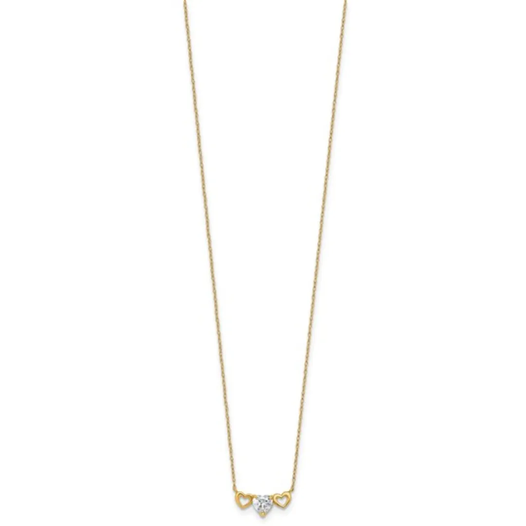 10k Gold CZ Triple Heart Necklace