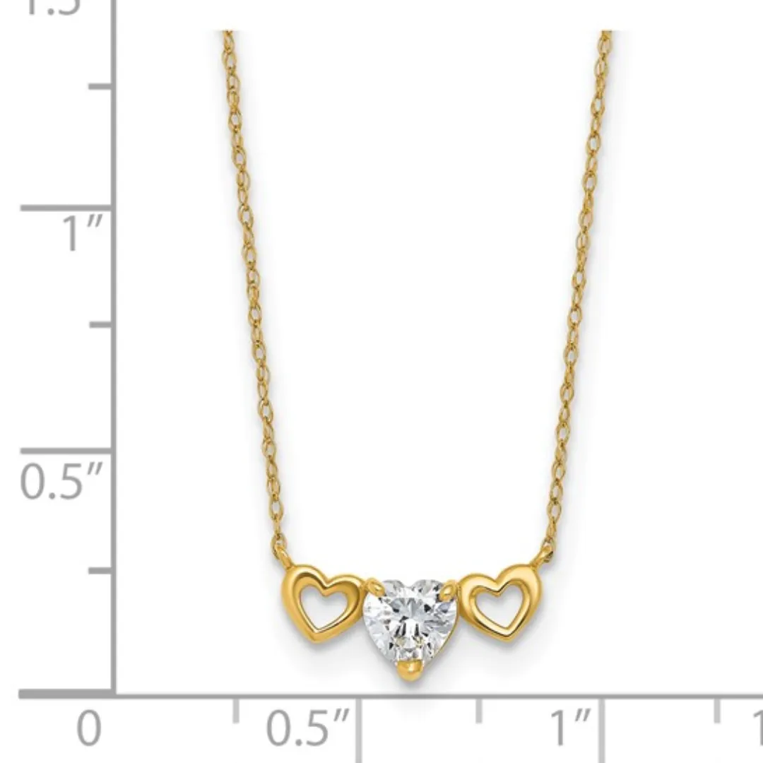 10k Gold CZ Triple Heart Necklace