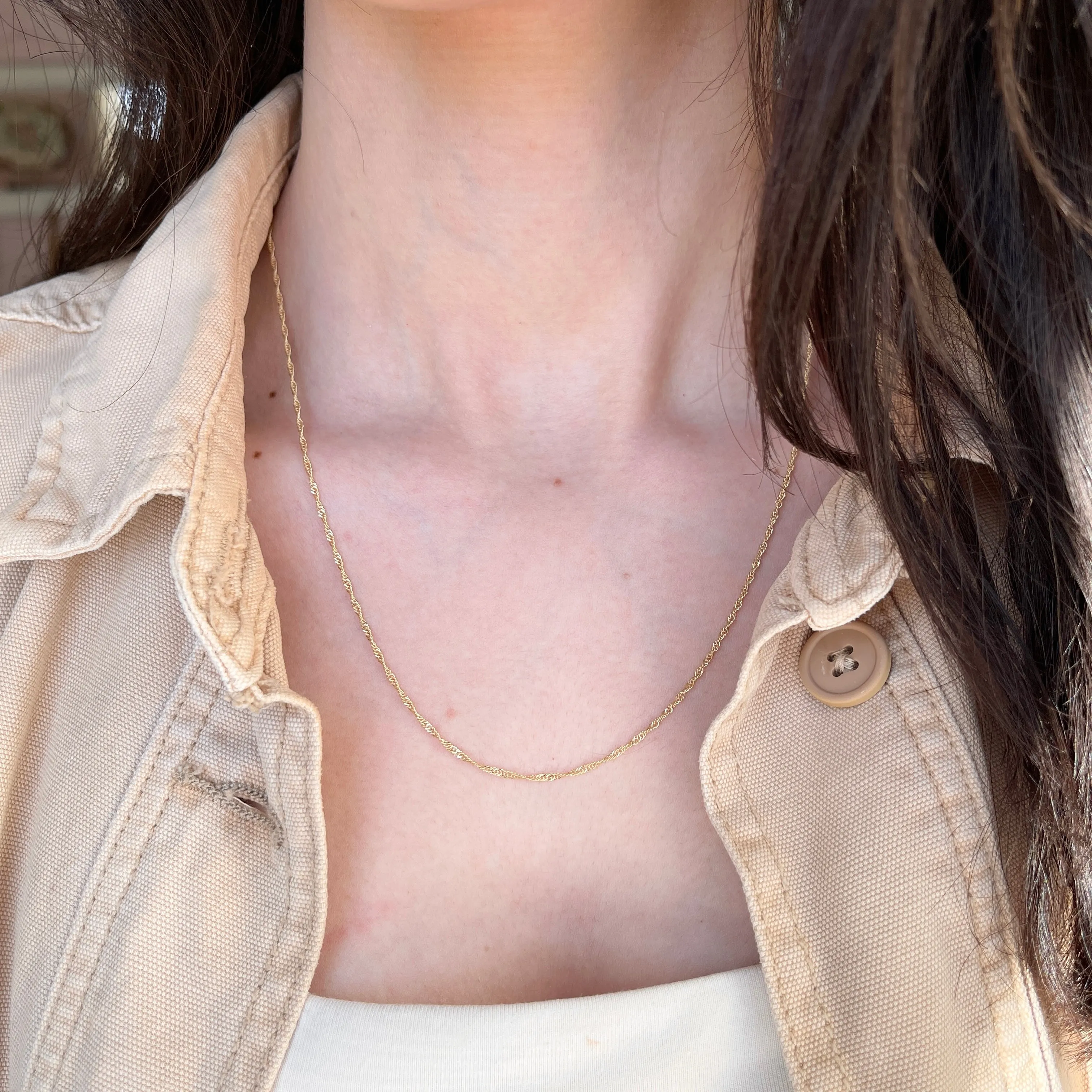10KT Yellow Gold 1.4mm Singapore Link Chain Necklace