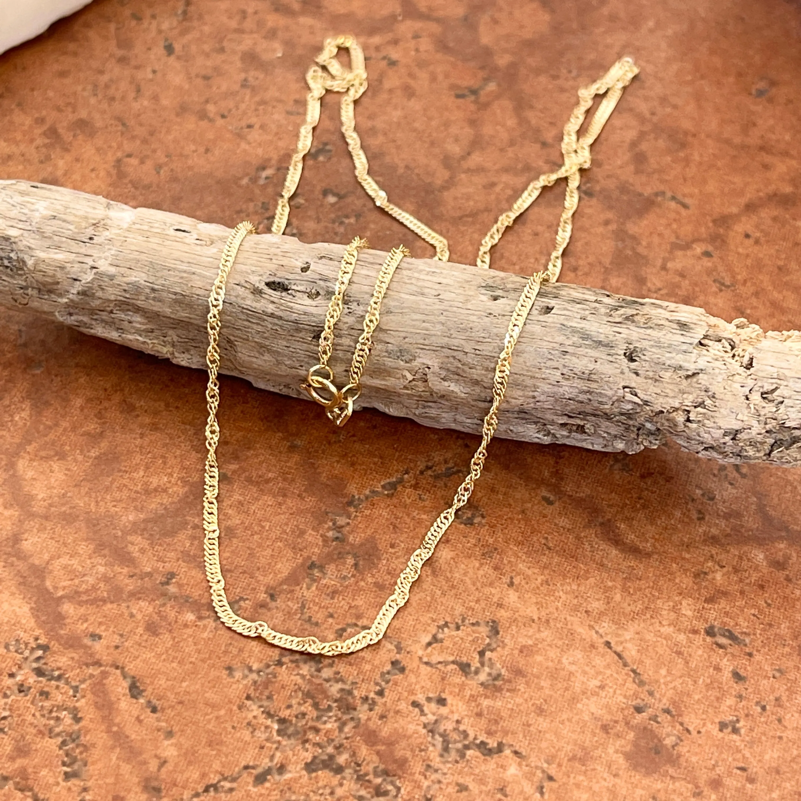 10KT Yellow Gold 1.4mm Singapore Link Chain Necklace