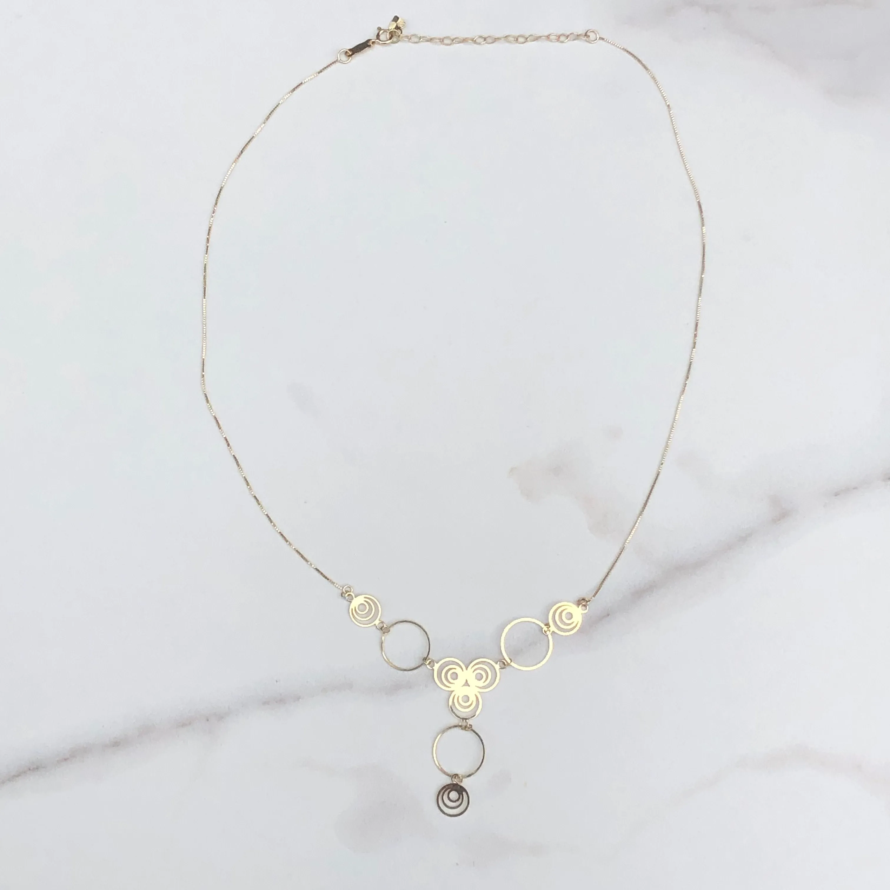 10KT Yellow Gold Link Chain   Circles Lariat Necklace