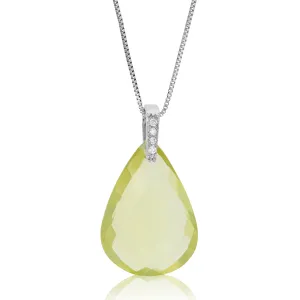 11 cttw Pendant Necklace, Lemon Quartz Pear Shape Pendant Necklace for Women in .925 Sterling Silver with Rhodium Plating, 18 Inch Chain, Prong Setting