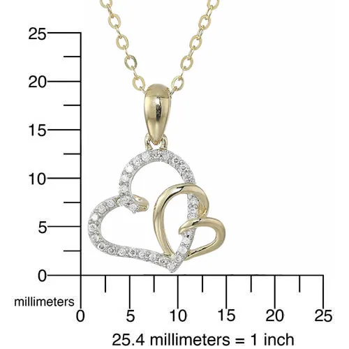 1/10 cttw Diamond Double Heart Pendant Necklace in 14K Yellow Gold