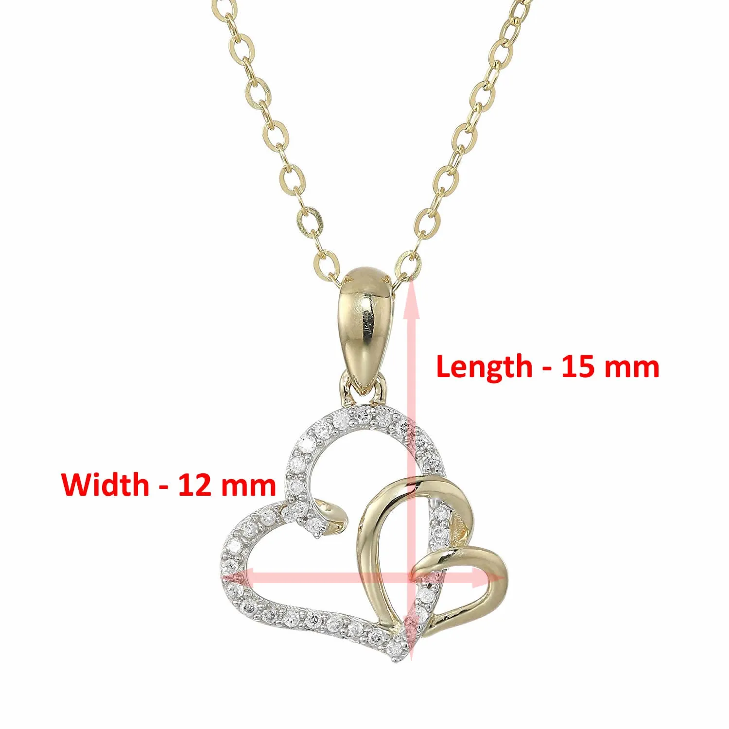 1/10 cttw Diamond Double Heart Pendant Necklace in 14K Yellow Gold