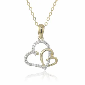 1/10 cttw Diamond Double Heart Pendant Necklace in 14K Yellow Gold