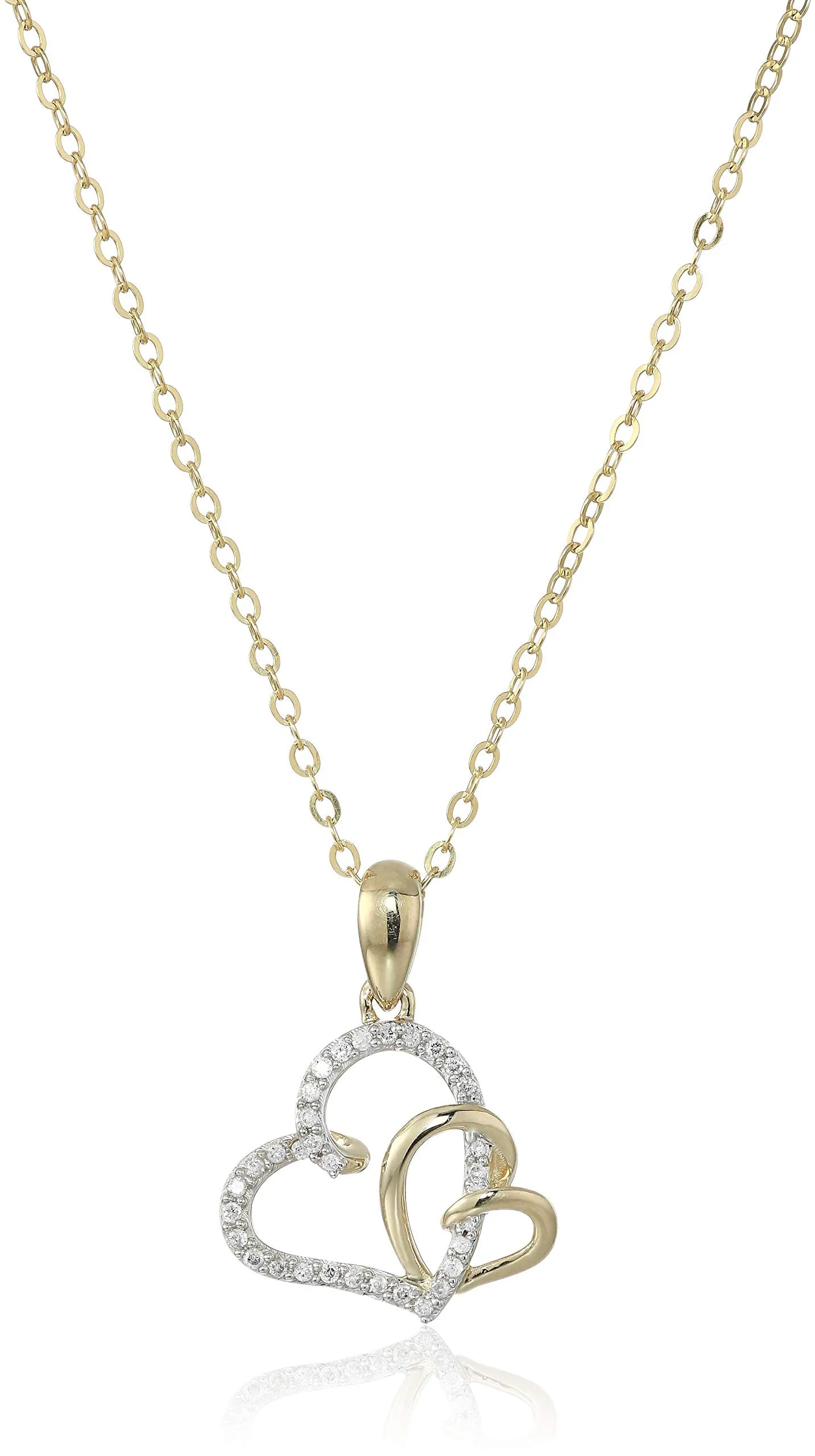 1/10 cttw Diamond Double Heart Pendant Necklace in 14K Yellow Gold