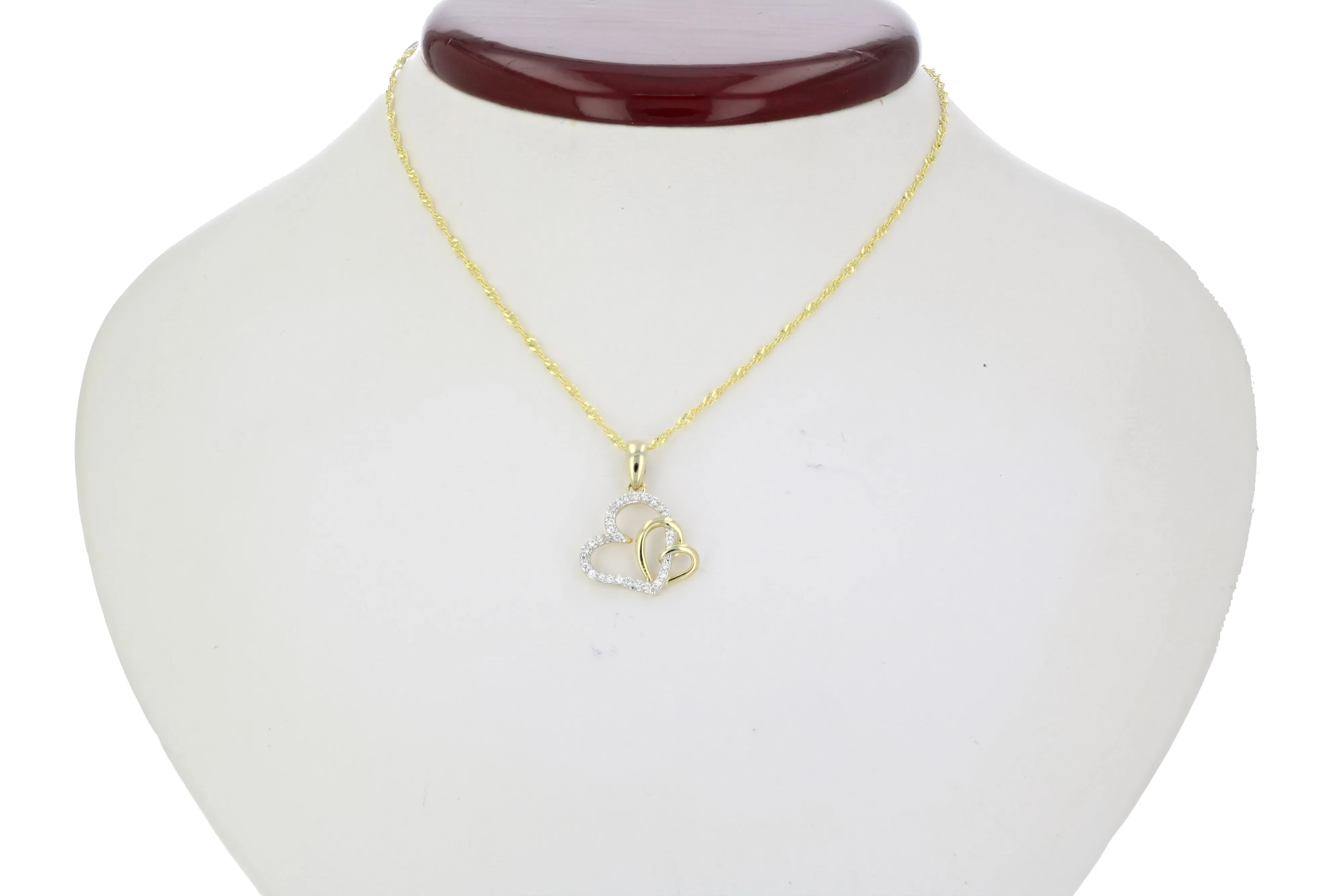 1/10 cttw Diamond Double Heart Pendant Necklace in 14K Yellow Gold