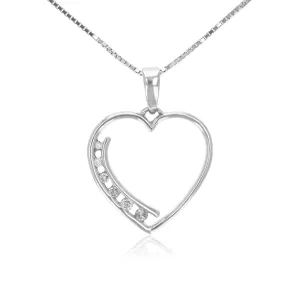 1/10 cttw Diamond Heart Side Pendant Necklace in Sterling Silver