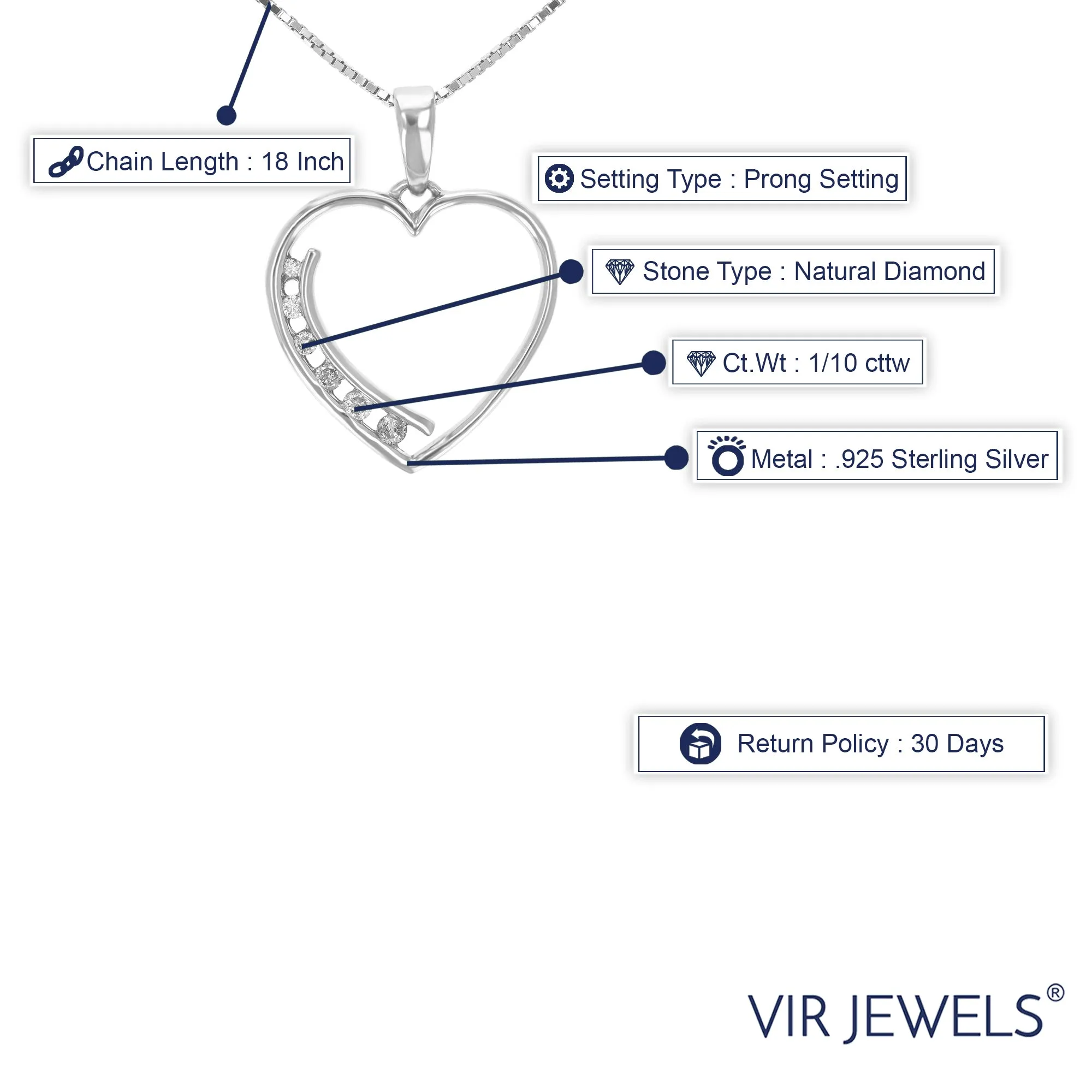 1/10 cttw Diamond Heart Side Pendant Necklace in Sterling Silver