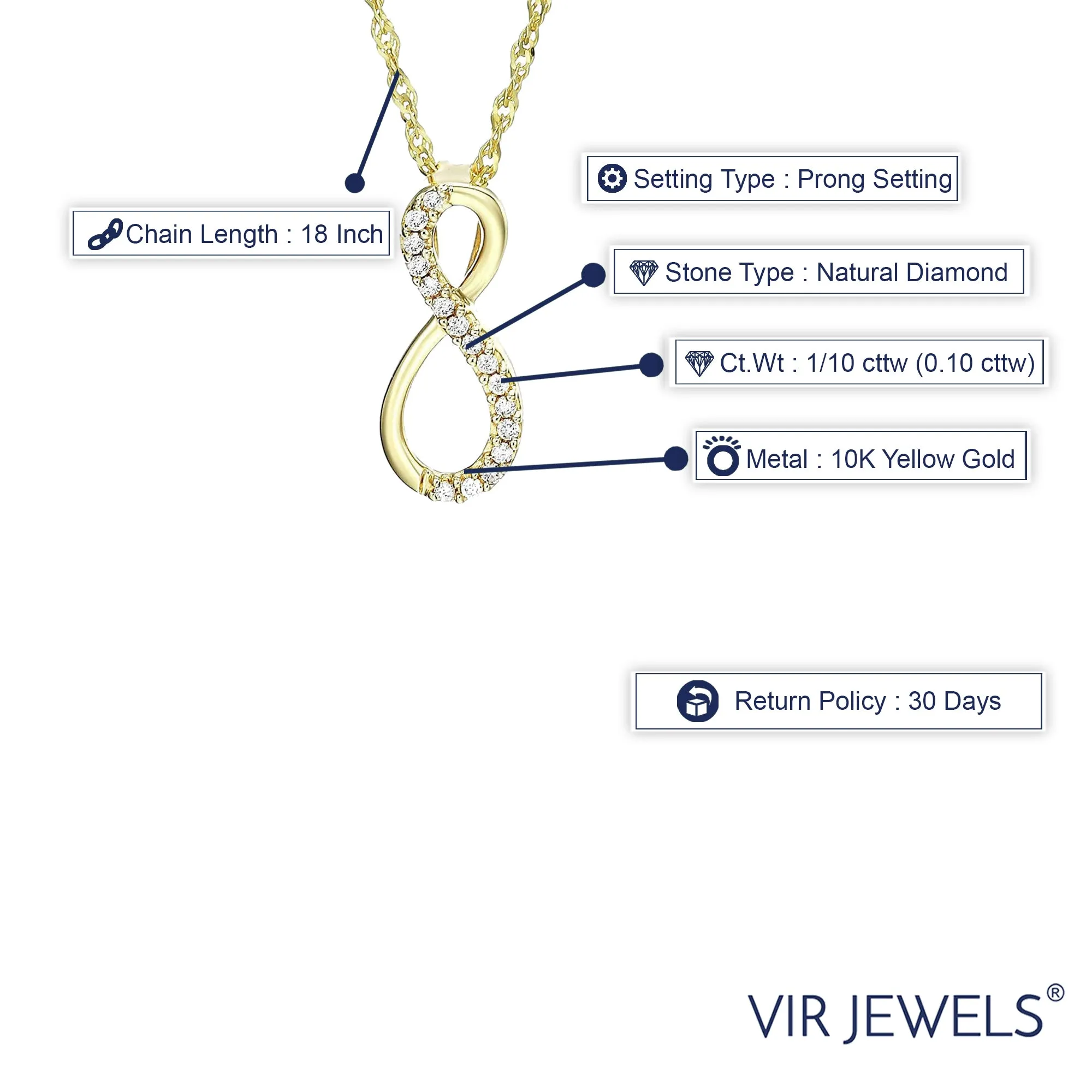 1/10 cttw Diamond Infinity Pendant Necklace in 10K Yellow Gold