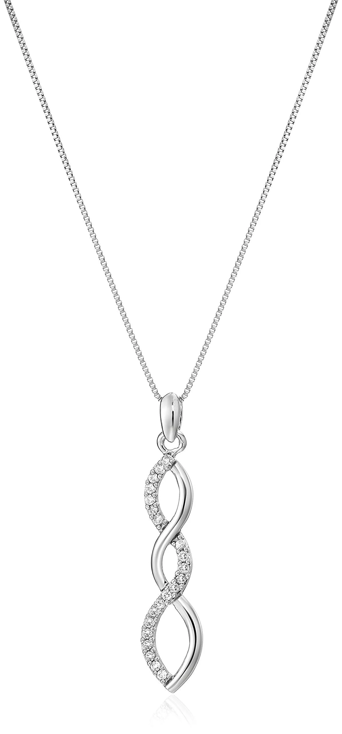1/10 cttw Diamond Pendant Twisted Necklace in 10K White Gold