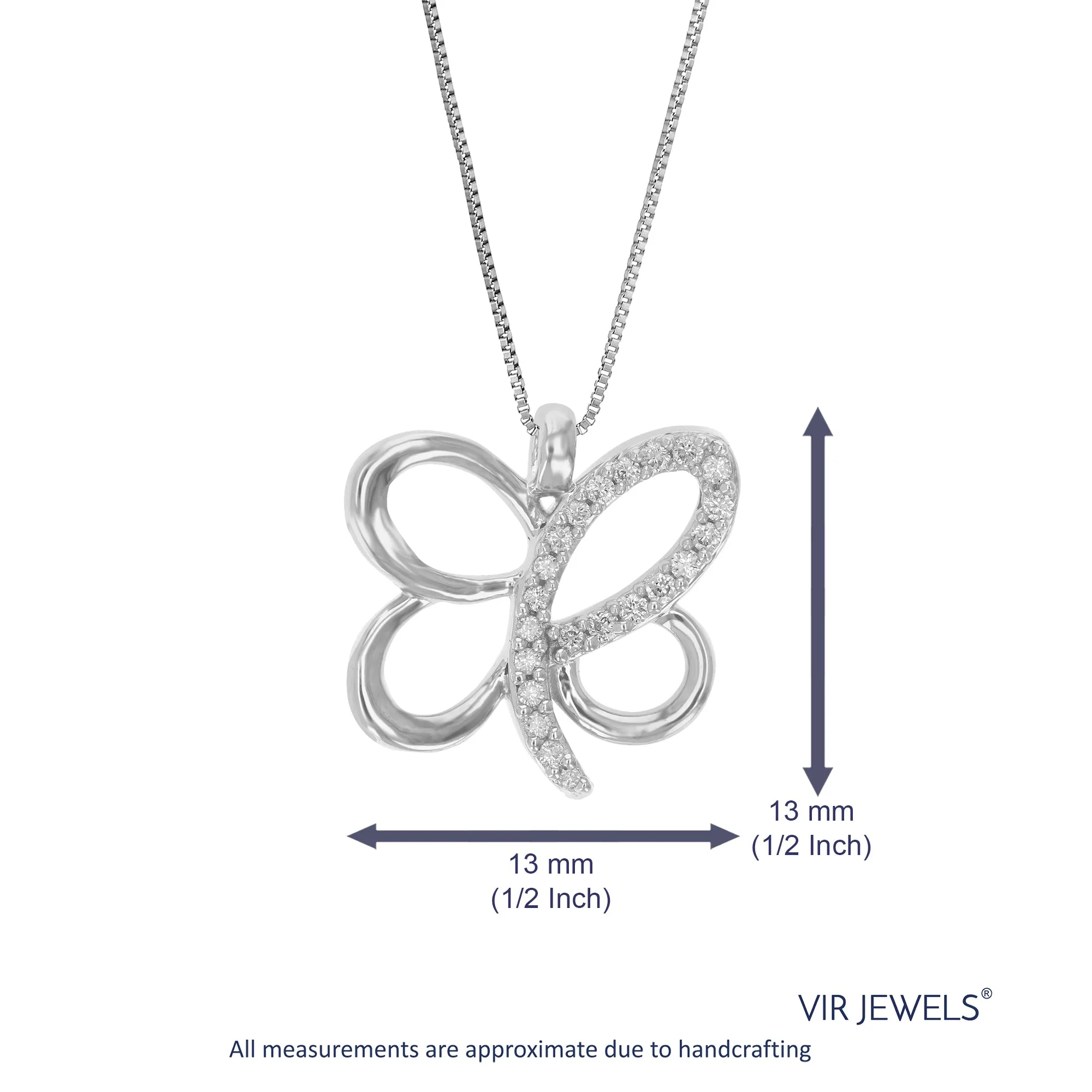1/10 cttw Lab Grown Diamond Butterfly Pendant in Sterling Silver
