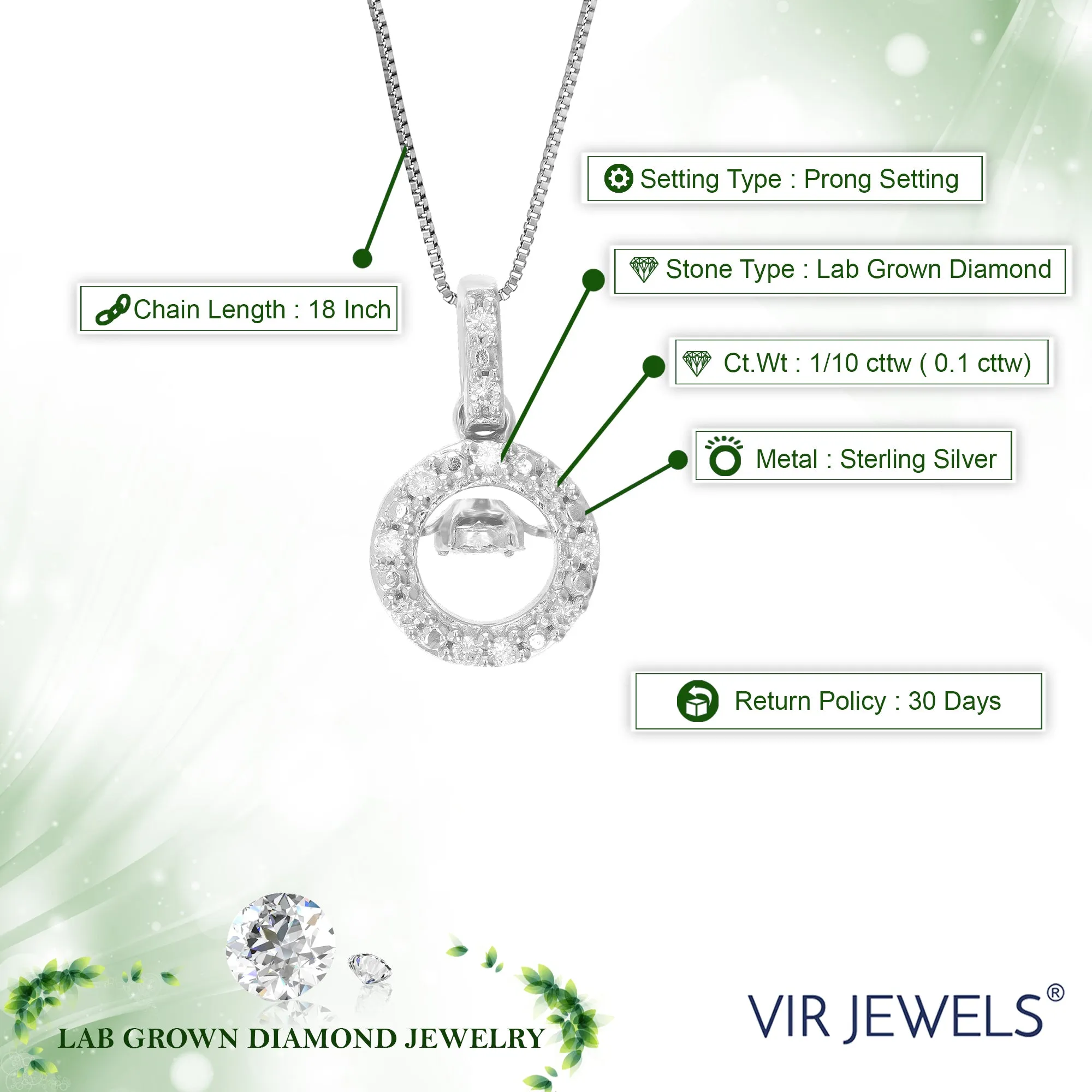 1/10 cttw Lab Grown Diamond Circle Pendant in Sterling Silver