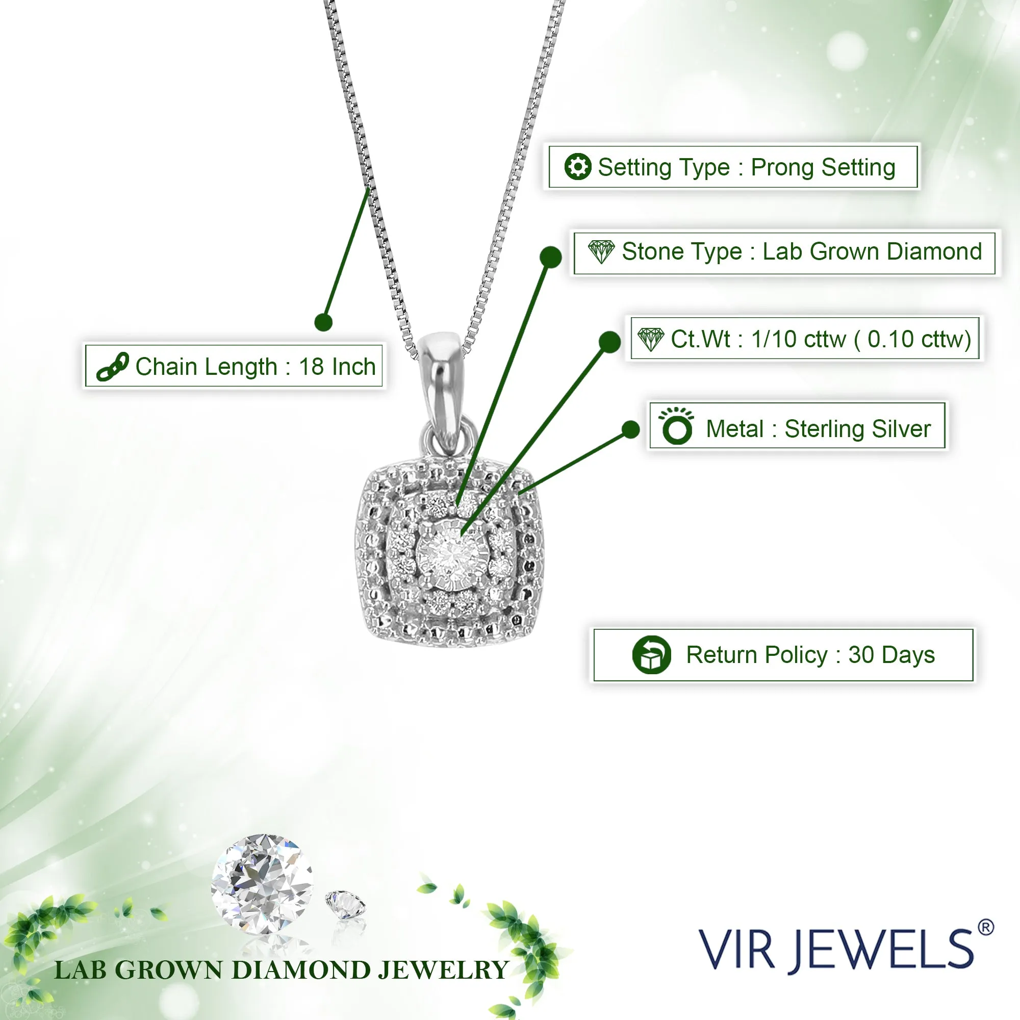 1/10 cttw Lab Grown Diamond Cluster Pendant in Sterling Silver