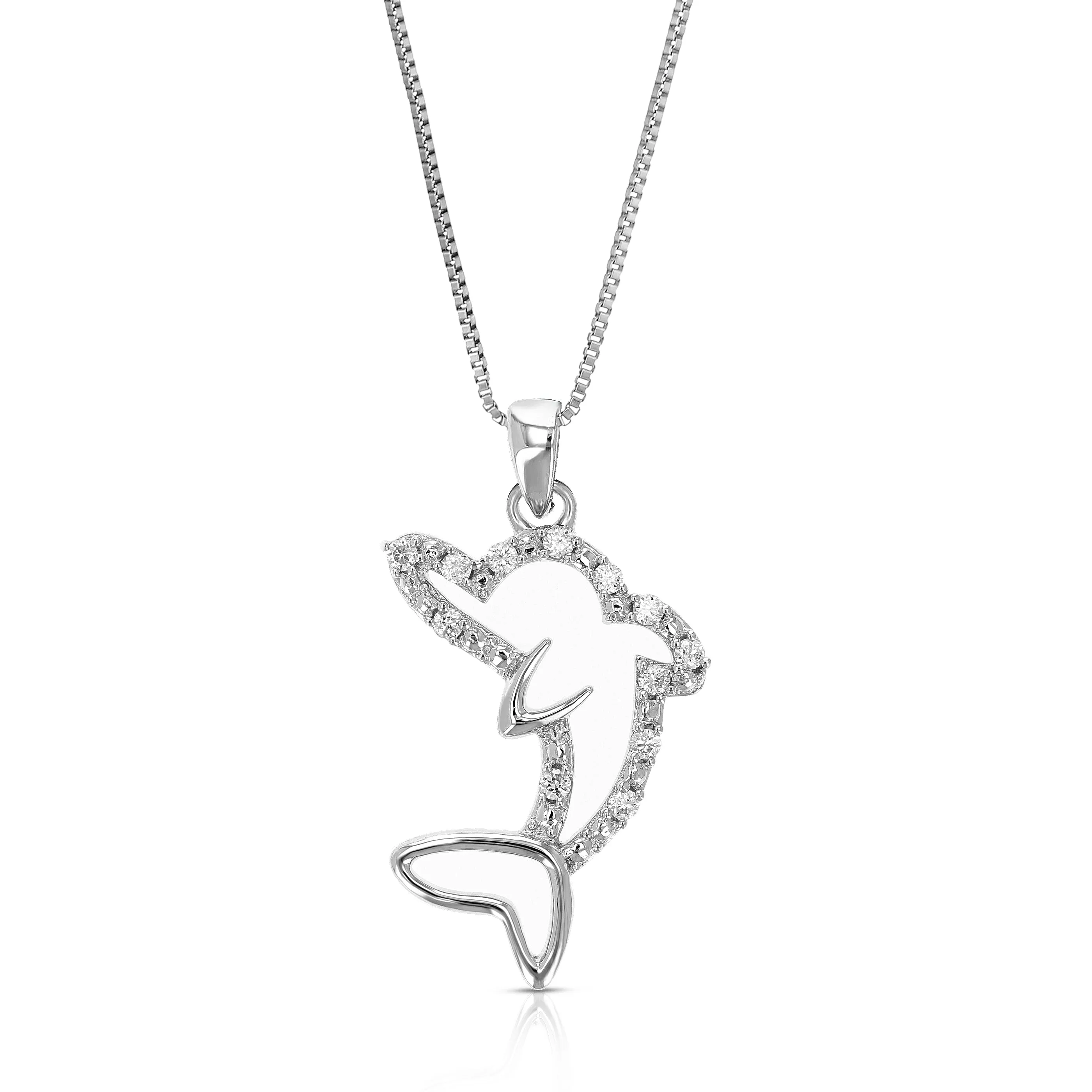 1/10 cttw Lab Grown Diamond Dolphin Pendant in Sterling Silver