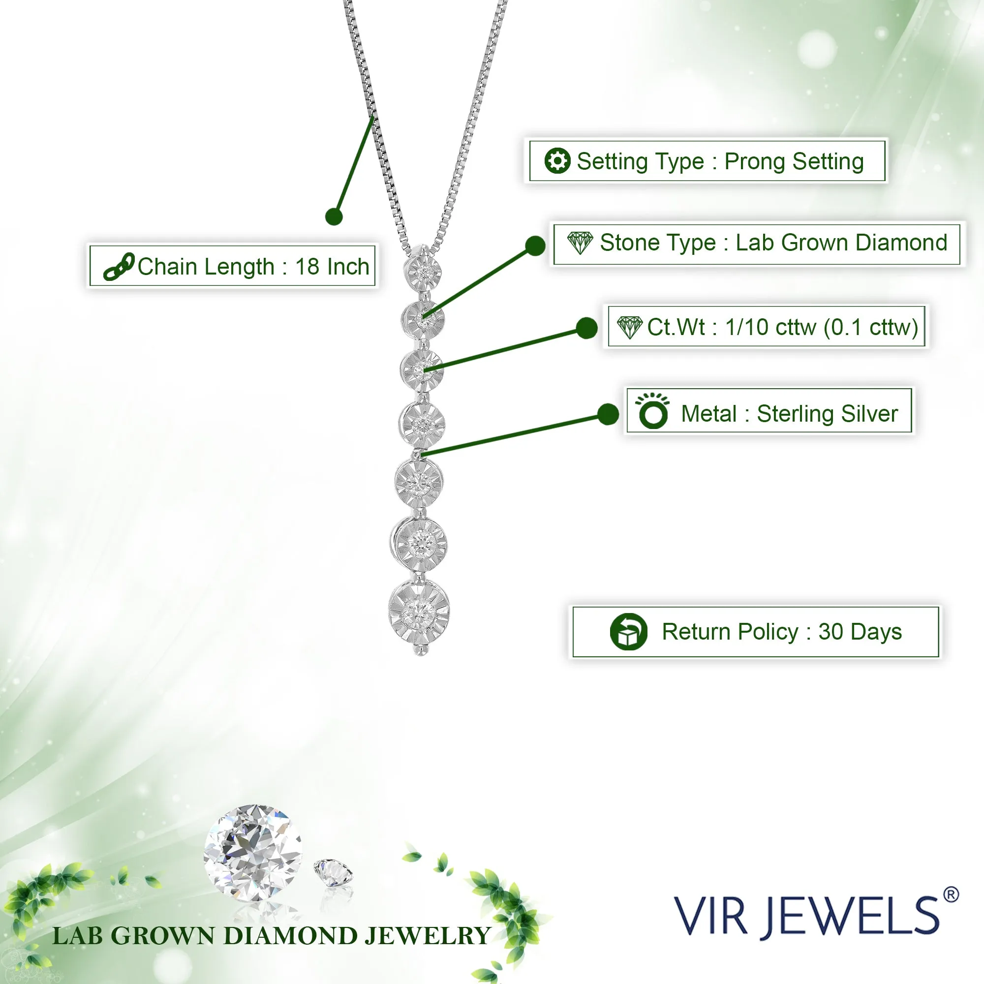 1/10 cttw Lab Grown Diamond Graduated Pendant in Sterling Silver