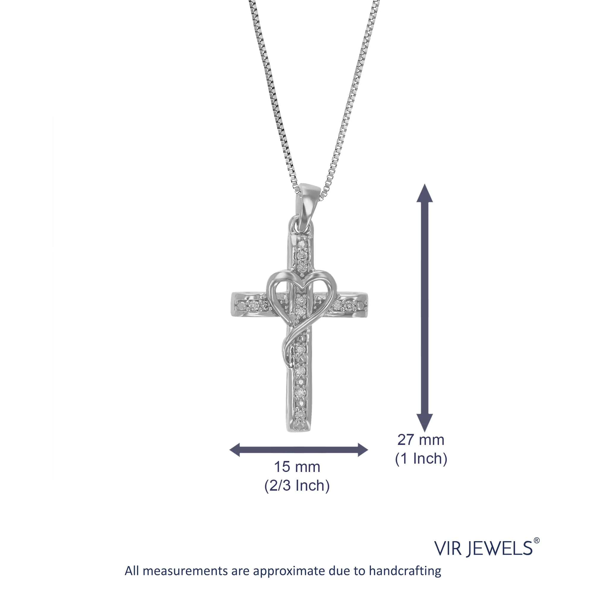 1/10 cttw Lab Grown Diamond Heart Cross Pendant Necklaces Silver