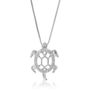 1/10 cttw Lab Grown Diamond Turtle Pendant in Sterling Silver