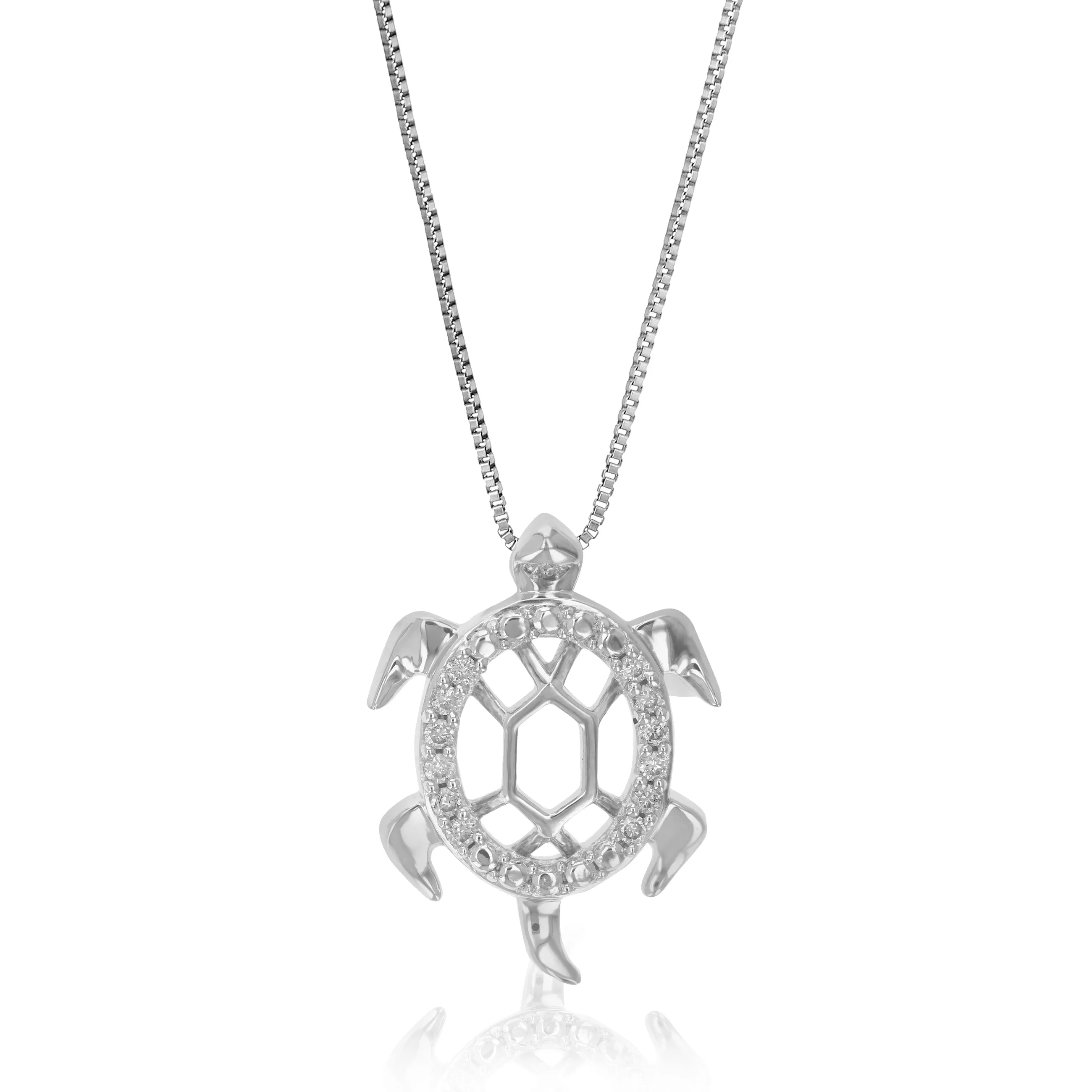 1/10 cttw Lab Grown Diamond Turtle Pendant in Sterling Silver
