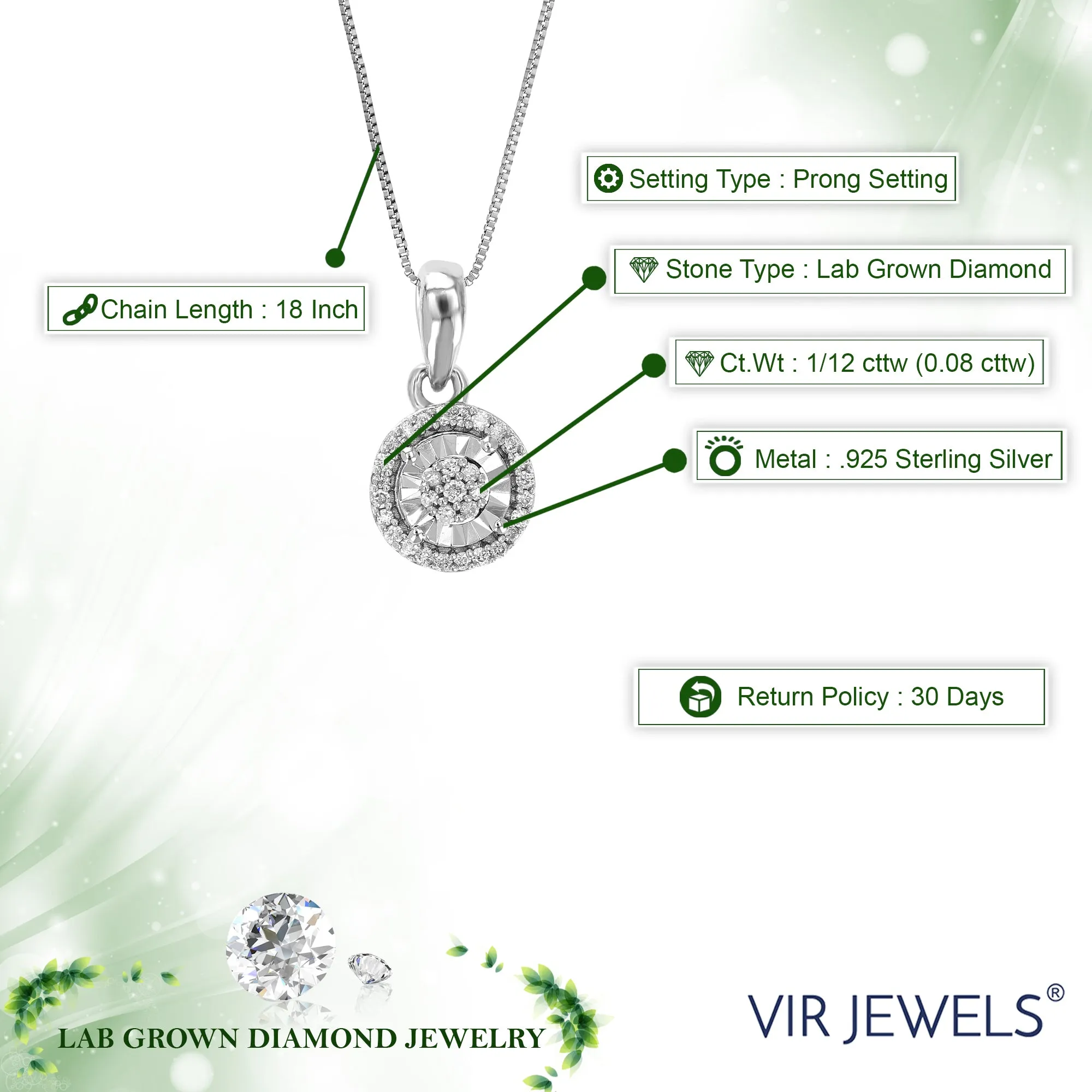 1/12 cttw Lab Grown Diamond Cluster Pendant in Sterling Silver
