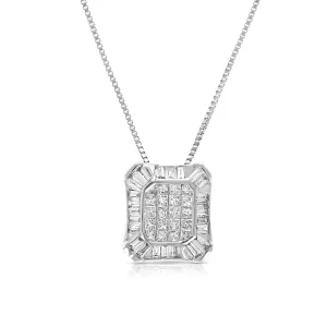 1/2 cttw Princess Diamond Cushion Cluster Pendant in 14K White Gold
