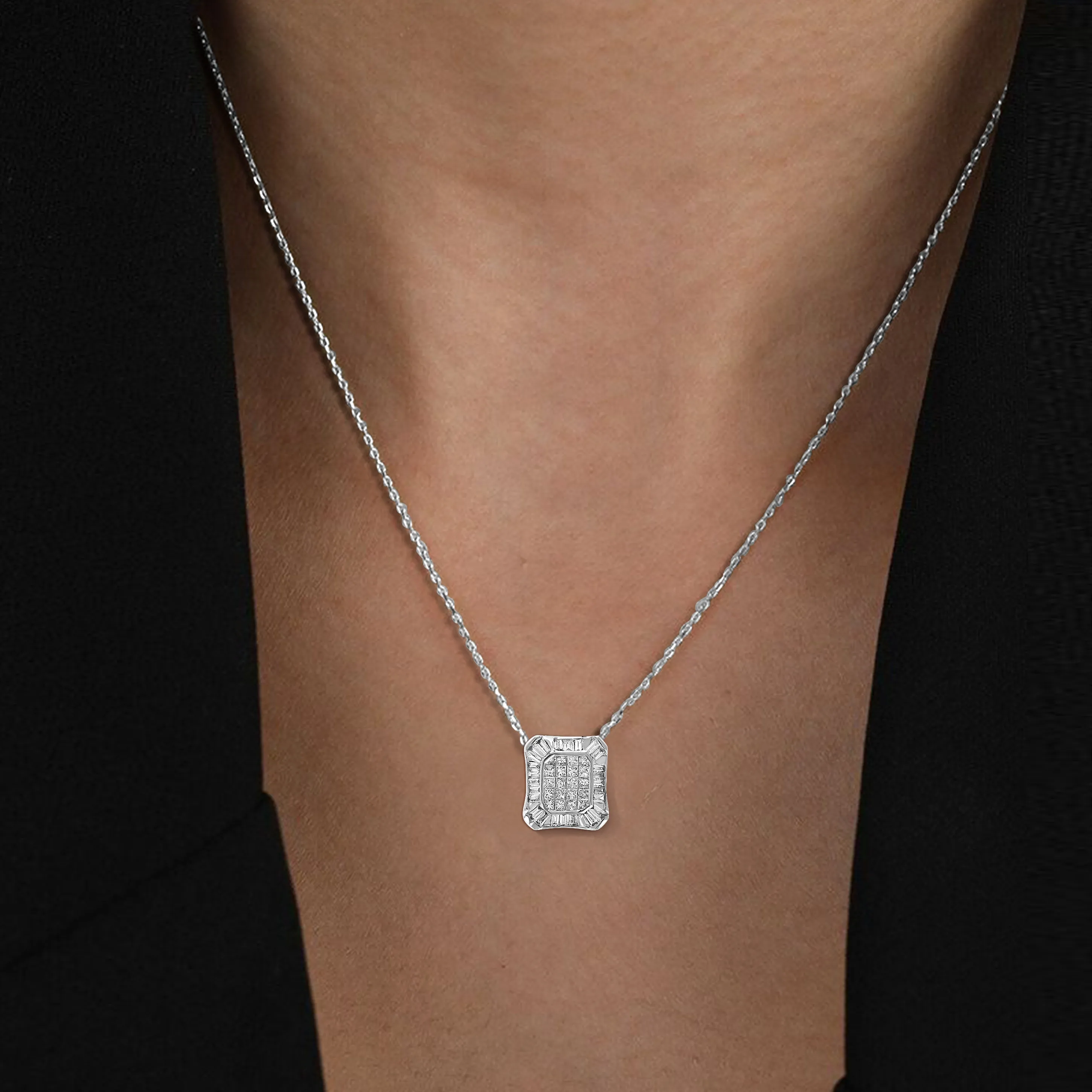 1/2 cttw Princess Diamond Cushion Cluster Pendant in 14K White Gold