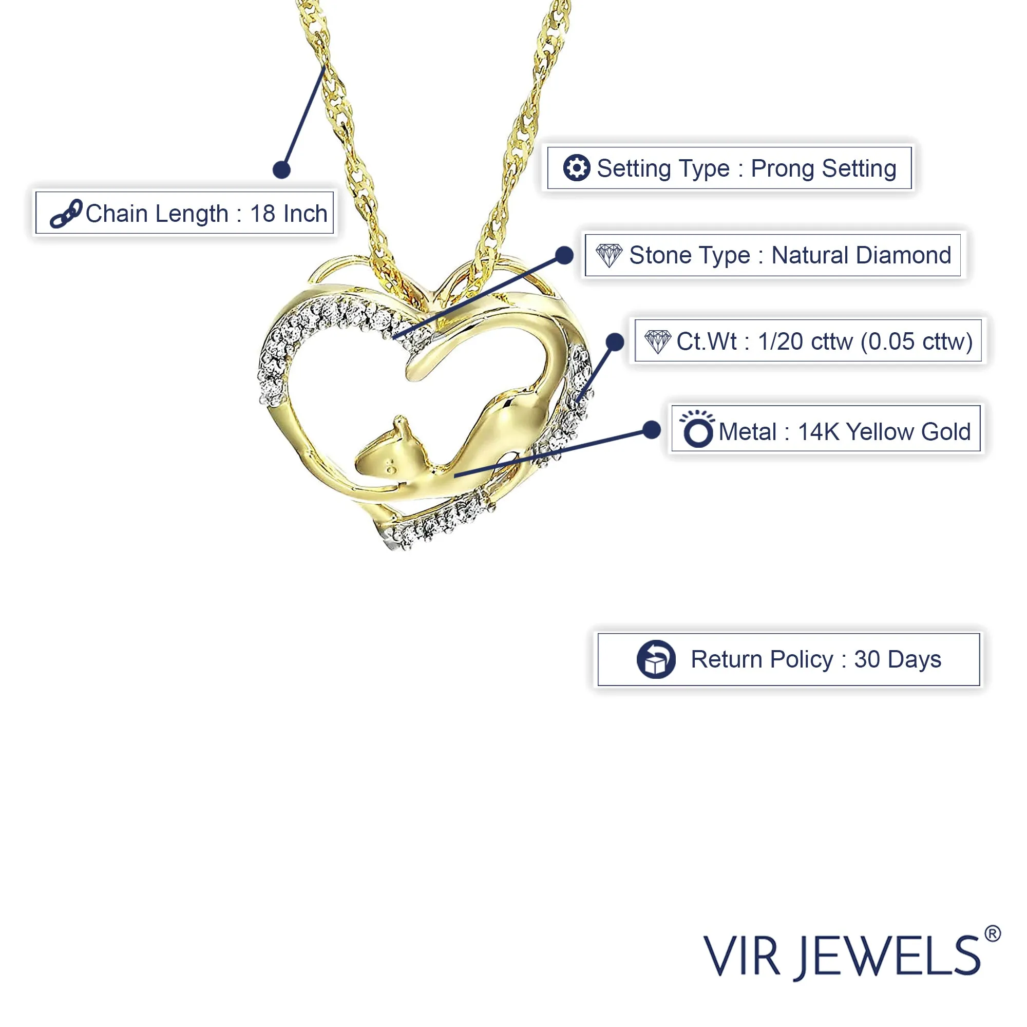 1/20 cttw Diamond Rabbit Heart Pendant Necklace in 14K Yellow Gold
