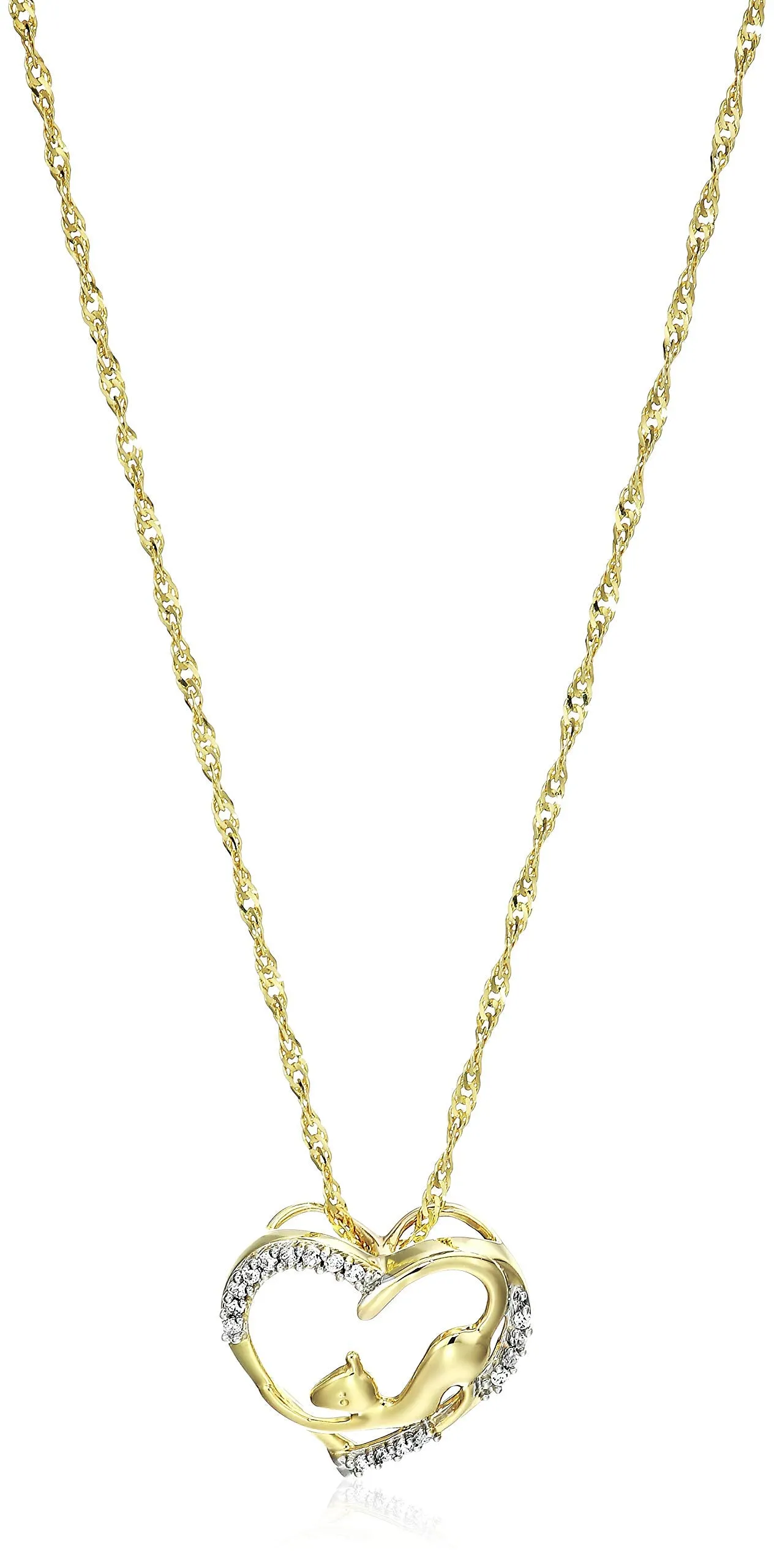 1/20 cttw Diamond Rabbit Heart Pendant Necklace in 14K Yellow Gold