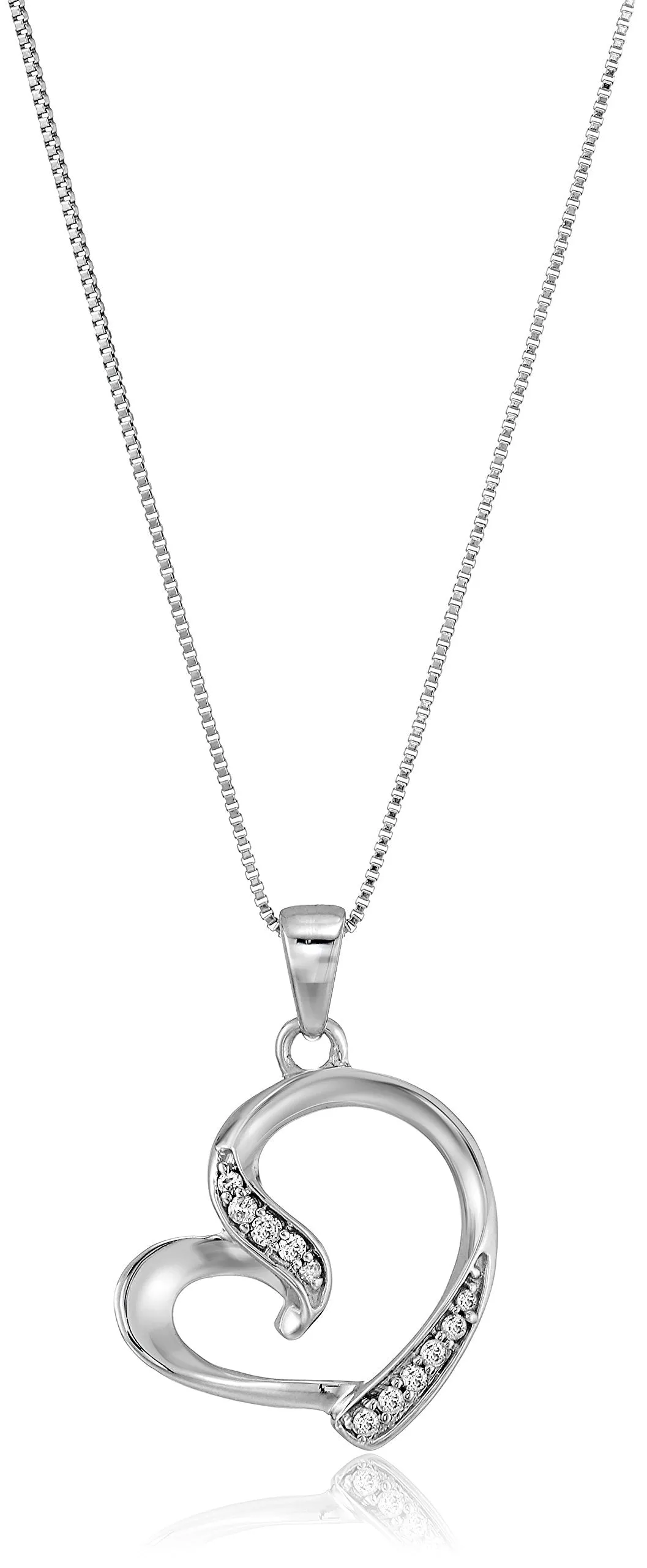 1/20 cttw Diamond Tilted Heart Pendant in 14K White Gold