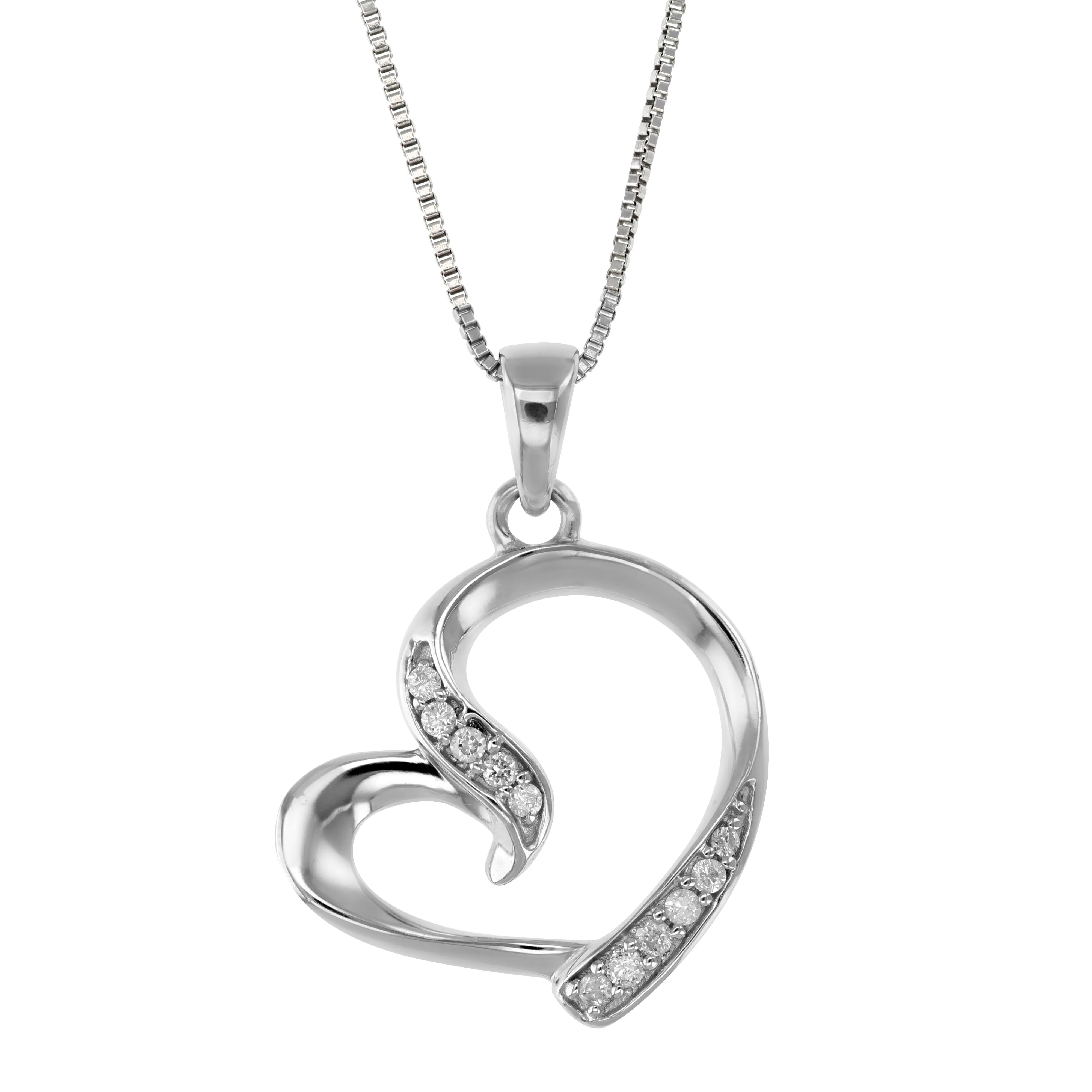 1/20 cttw Diamond Tilted Heart Pendant in 14K White Gold
