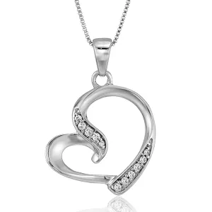 1/20 cttw Diamond Tilted Heart Pendant in 14K White Gold