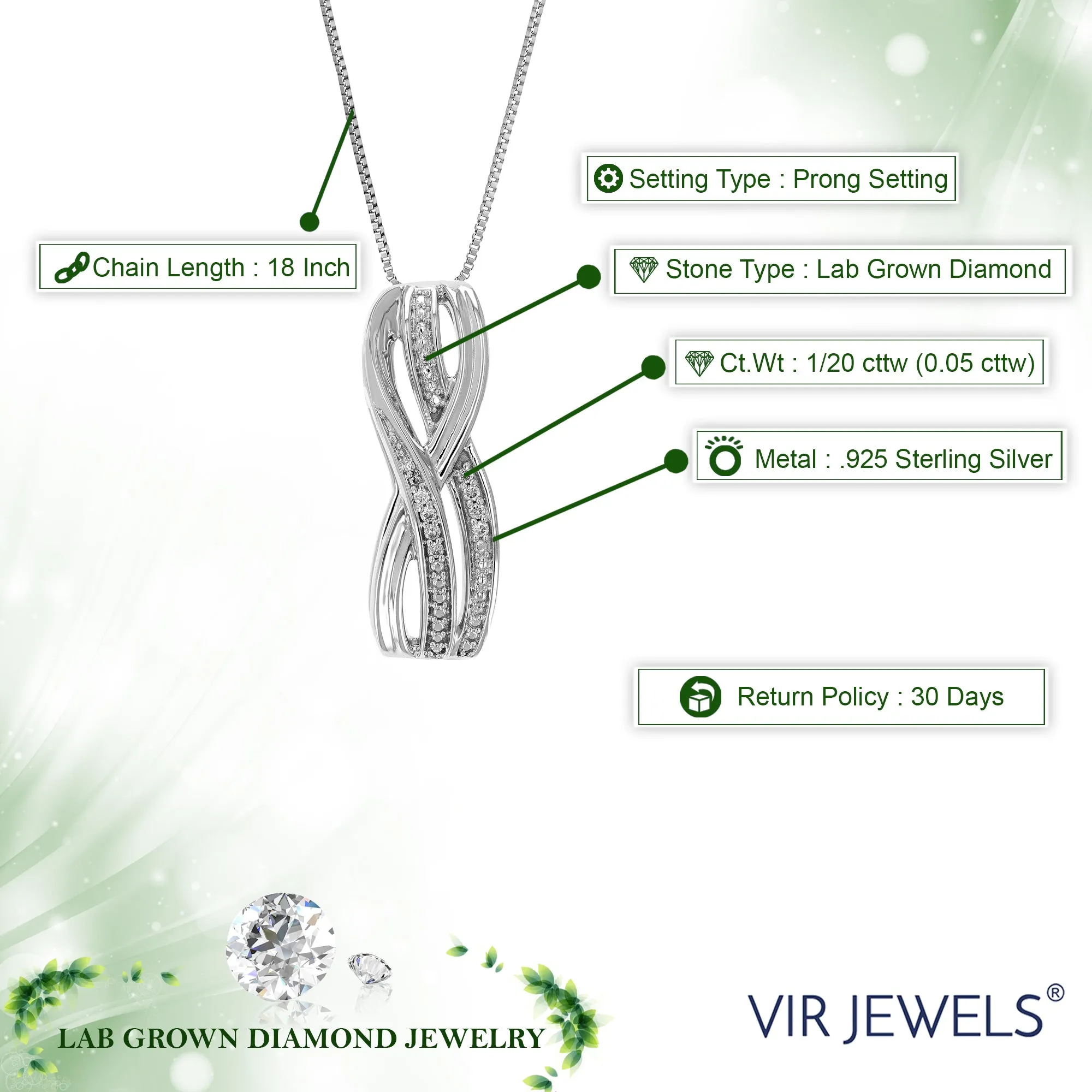 1/20 cttw Lab Grown Diamond Double Infinity Pendant in Silver