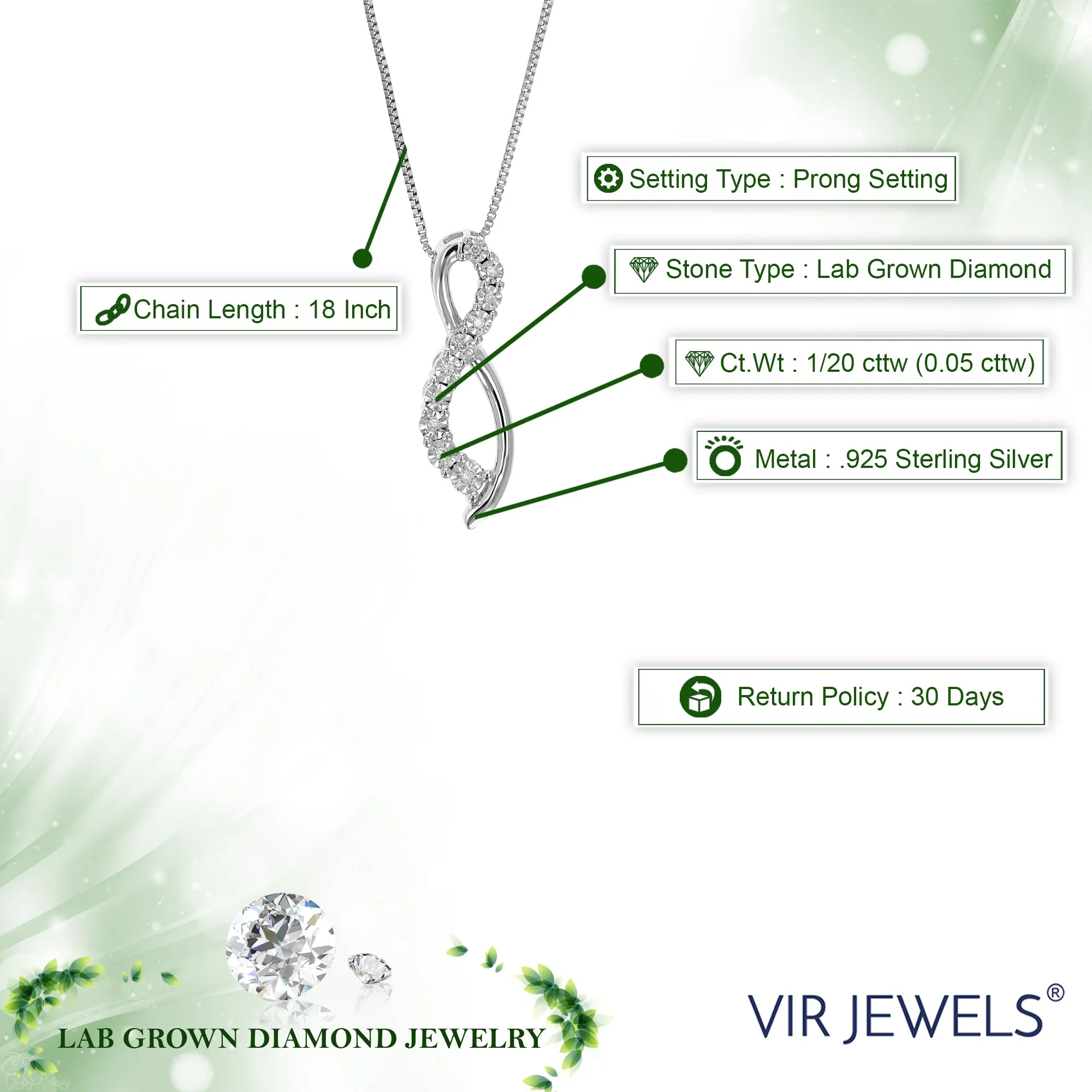 1/20 cttw Lab Grown Diamond Infinity Pendant in Sterling Silver