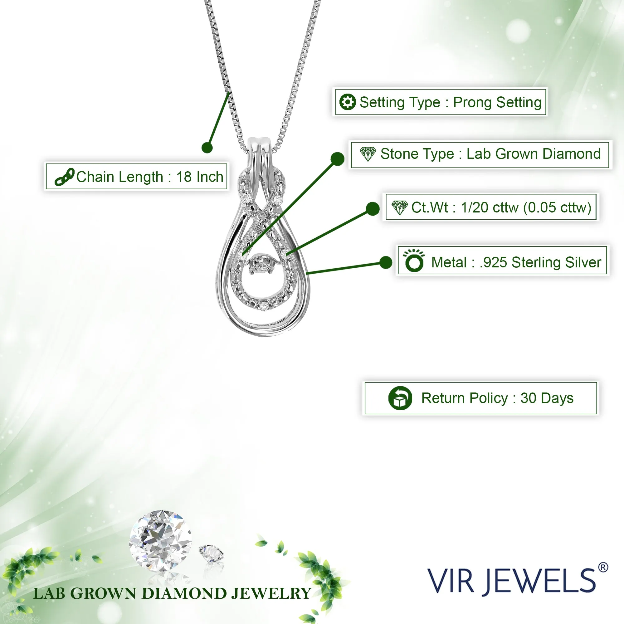1/20 cttw Lab Grown Diamond Pear Drop Pendant in Sterling Silver