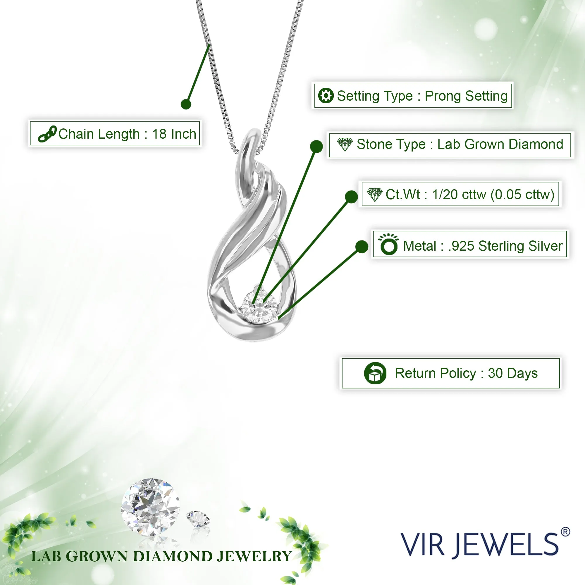 1/20 cttw Lab Grown Diamond Tear Drop Pendant in Sterling Silver