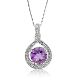1.25 cttw Pendant Necklace, Purple Amethyst Pendant Necklace for Women in .925 Sterling Silver with Rhodium, 18 Inch Chain, Prong Setting