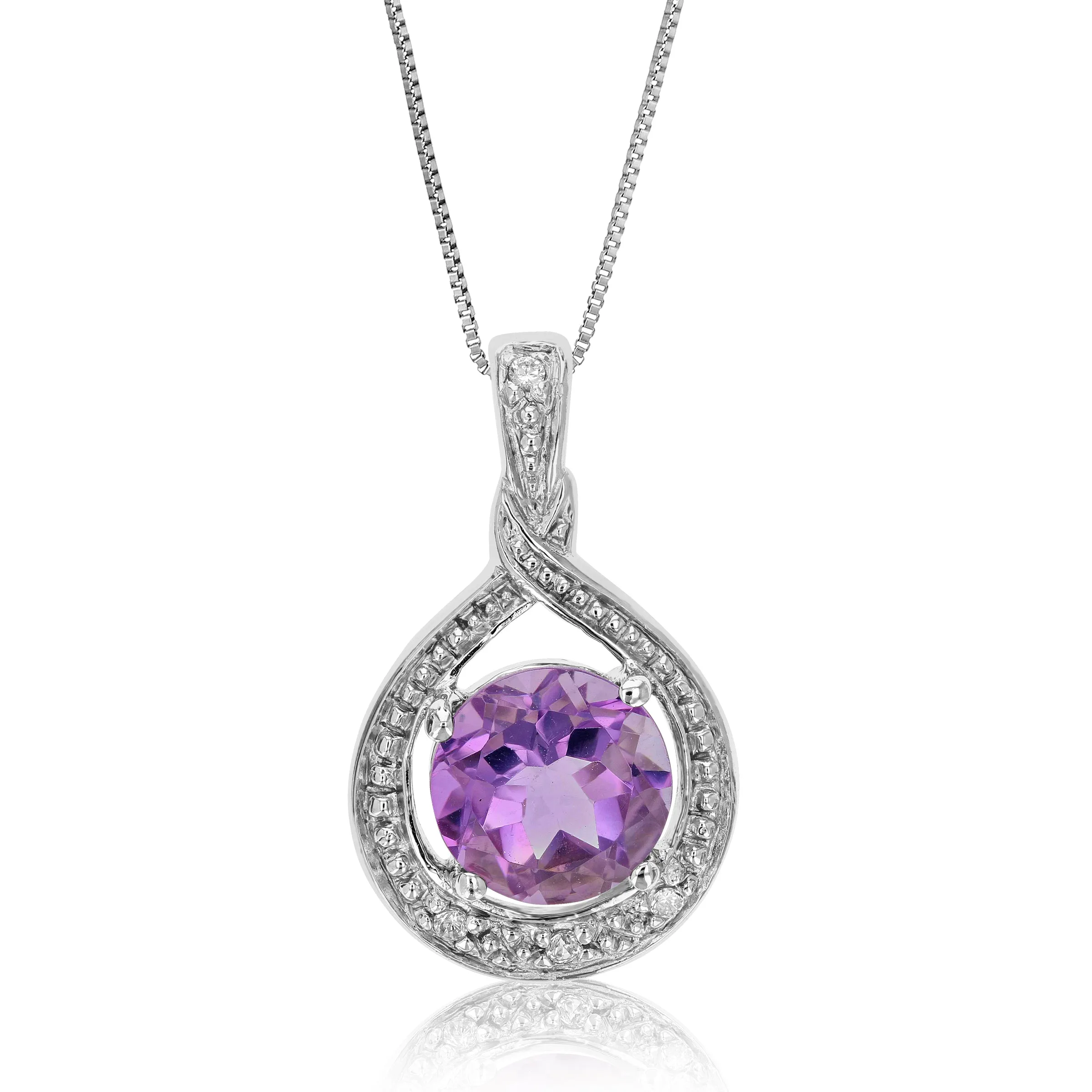 1.25 cttw Pendant Necklace, Purple Amethyst Pendant Necklace for Women in .925 Sterling Silver with Rhodium, 18 Inch Chain, Prong Setting